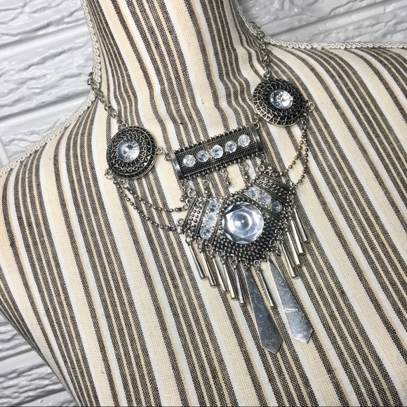 penelopejean Jewelry - Silver & Rhinestone Boho Statement Necklace